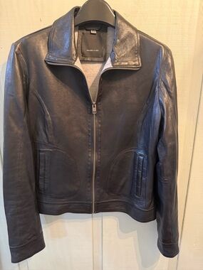 Women's Black Leather Zip-Front Jacket